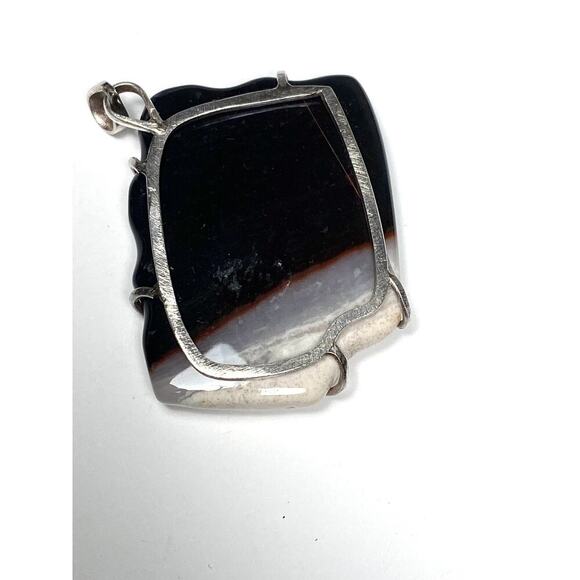 Agate Pendant Carved Pendant Sterling Silver Artisan Handcrafted Chunky - Picture 5 of 10